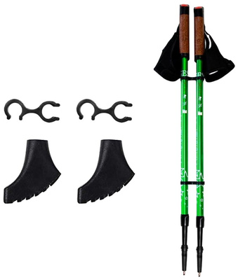Палки для скандинавской ходьбы 2 шт телескопические складные GESS Classic Walker, зеленые, сменные насадки, система амортизации
