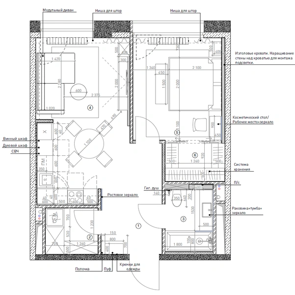 Монохромная квартира 58 м² для холостяка