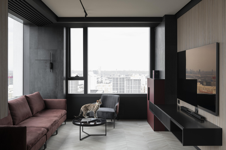 Темная мебель в гостиной дизайн