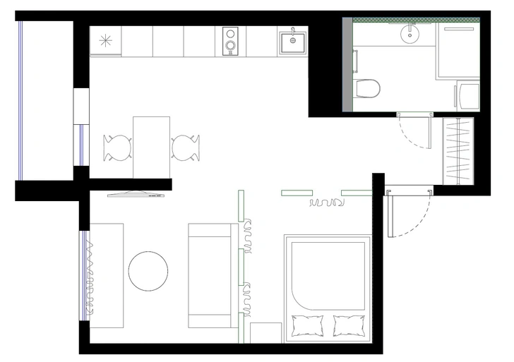 Функциональная квартира 35 м² с яркими акцентами в Краснодаре