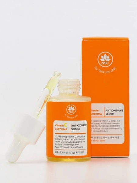 Антиоксидантная сыворотка Vitamin C & Curcuma, Name Skin Care, защищает клетки от вредного воздействия окружающей среды, вызывающего окисление, и, как следствие, повреждение кожи.