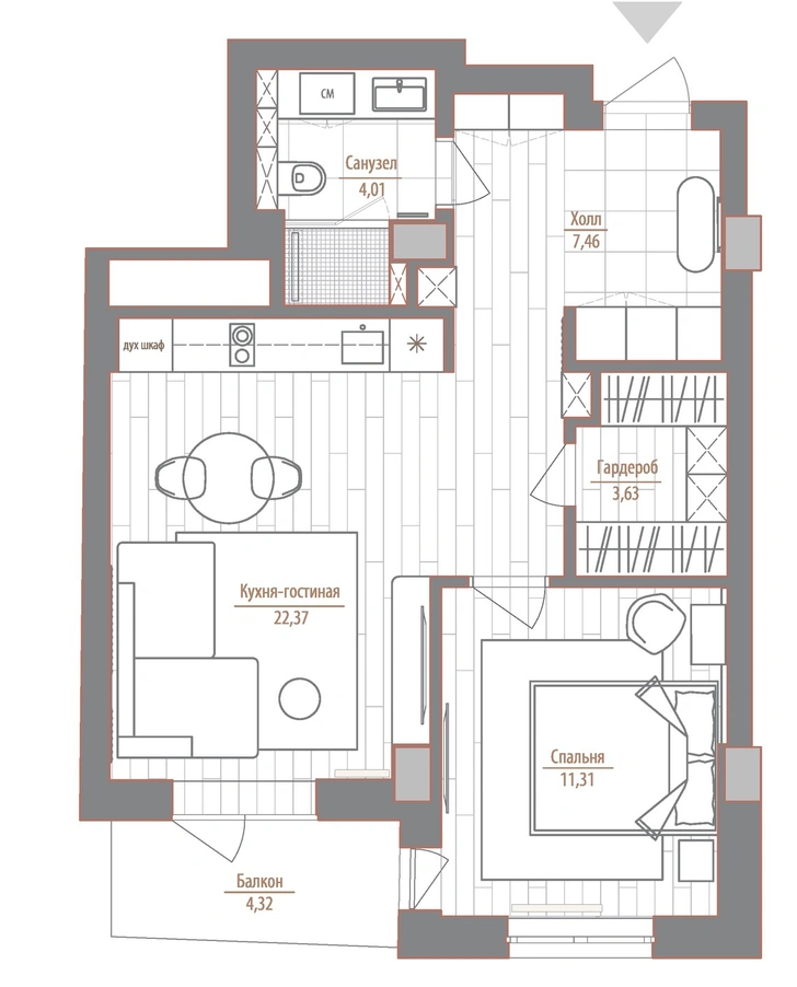 Лаконичная квартира 51 м² в Челябинске