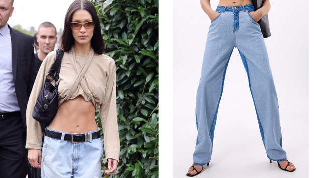 Белла Хадид показывает самые модные джинсы этой осени — широкие и с низкой посадкой