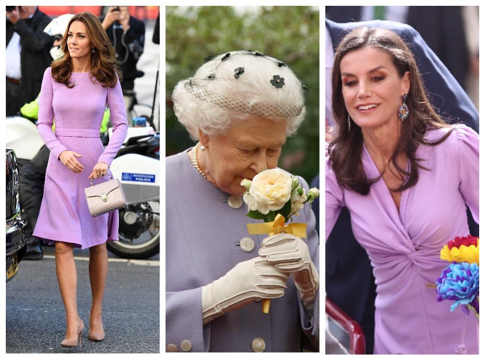 Герцогиня Кэтрин в Лондоне, 9 октября 2018; Елизавета II на лондонской выставке цветов в Челси, 21 мая 2012; королева Летиция в Кадисе, Андалусия; 27 марта 2023 | marieclaire.ru