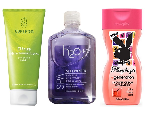 Цитрусовый освежающий гель для душа Weleda, H2O+ Гель для душа Sea Lavender, Playboy Крем-гель для душа Generation | Источник: Архив пресс-служб
