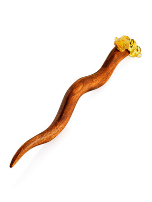 Amberholl Китайская заколка-палочка для волос из украшенная натуральным резным янтарем «Улитка»
