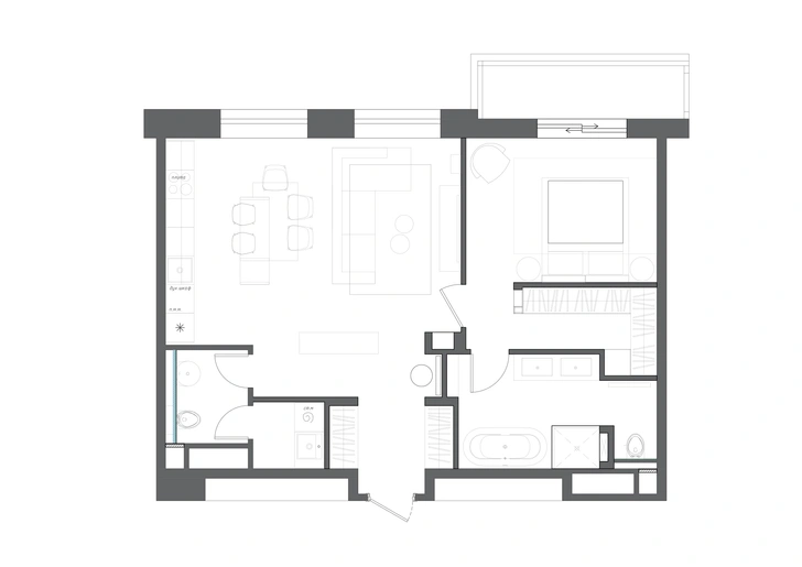 Универсальный интерьер в теплых оттенках 70 м²