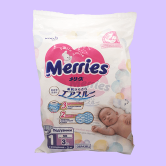 Merries Подгузники NB для новорожденных до 5 кг (3шт)