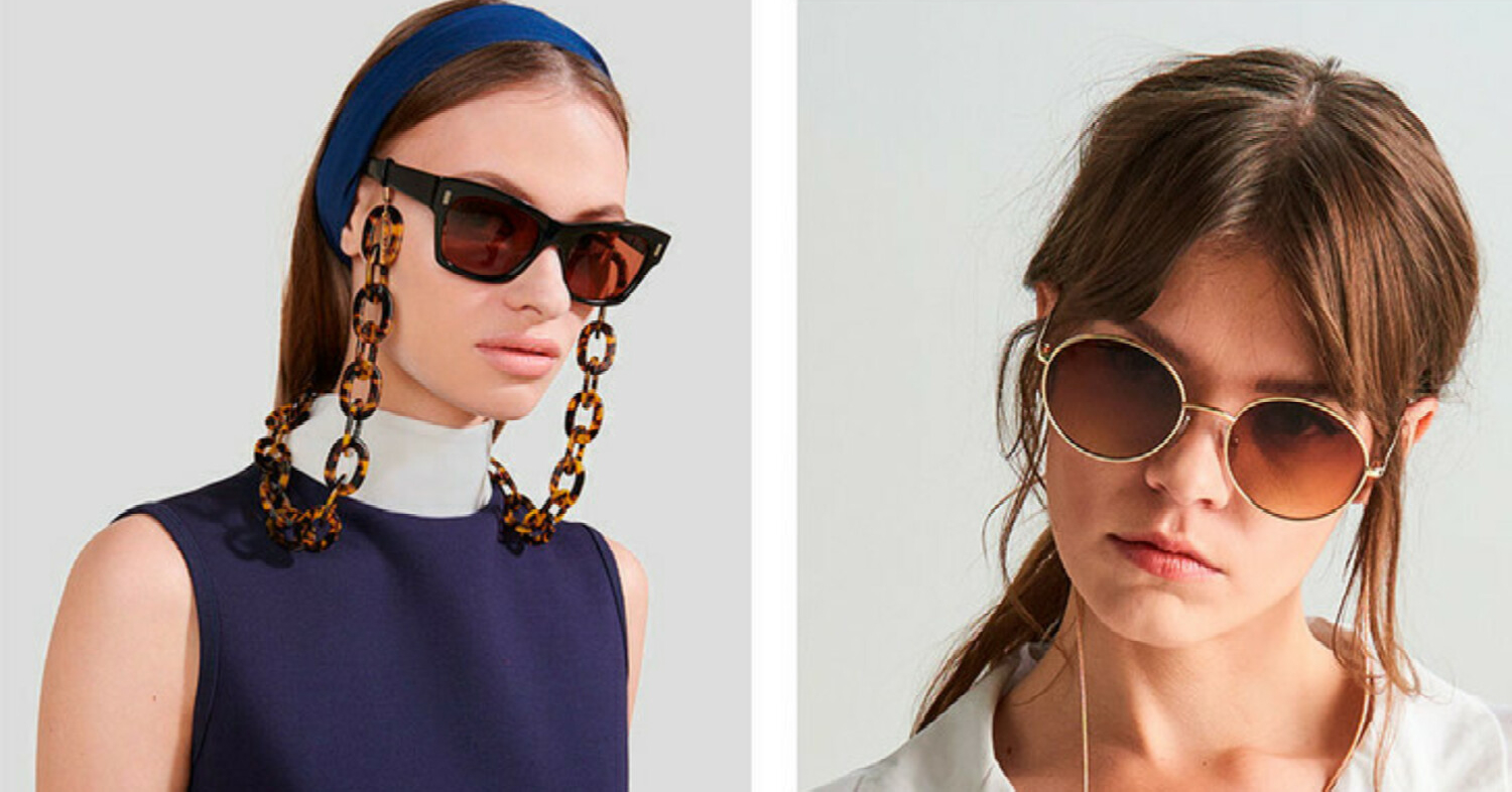 Модные очки 2021 солнцезащитные женские с цепочкой